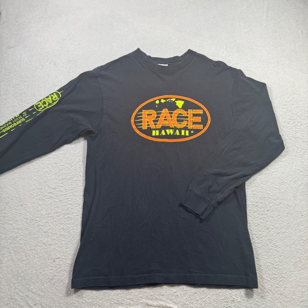 Anvil Race Hawaii Long Sleeve T-Shirt Men L Black Good Scott Bucknell Surfboards